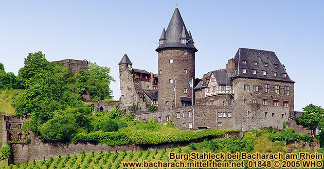 Burg Stahleck ber Bacharach am Rhein.