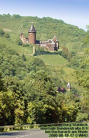 Burg Stahleck, oberhalb Bundesstra�e B 9, bei Bacharach am Rhein.
